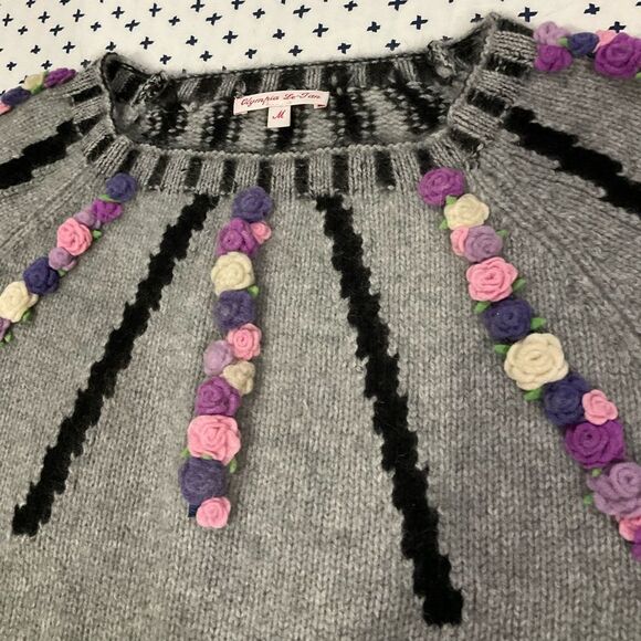 Olympia Le-Tan Cashmere Margot Embroidered Sweater in Grey Medium - Picture 14 of 15